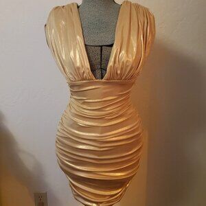 Bebe Gold Ruched Dress